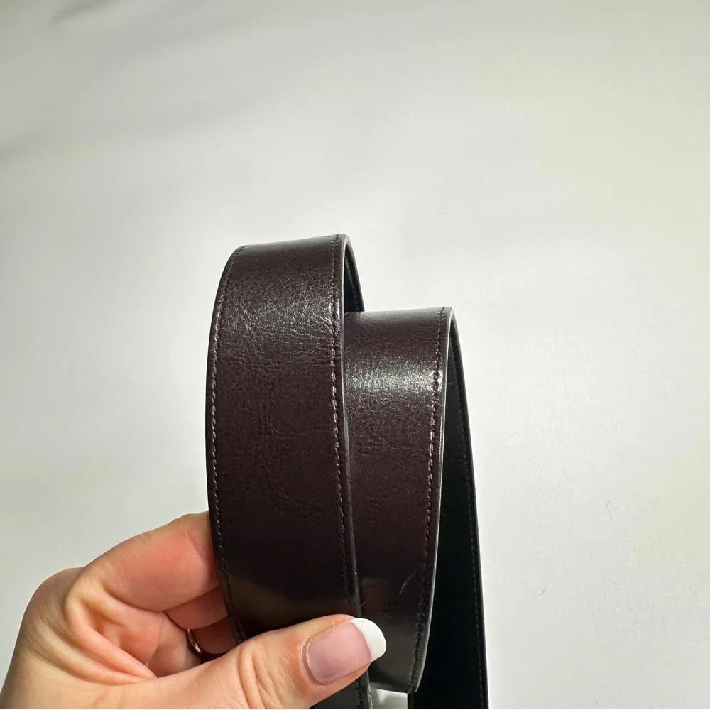 Reversible Leather Belt 42 Inch Black Brown Silver Buckle